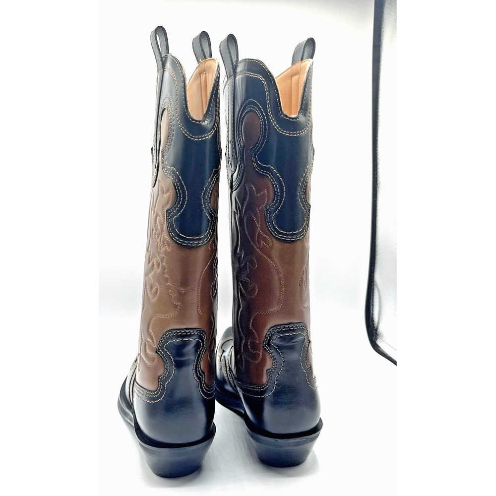 GANNI two-tone Leather Embroidered Western Boots SZ 41 NWOB - Picture 3 of 6